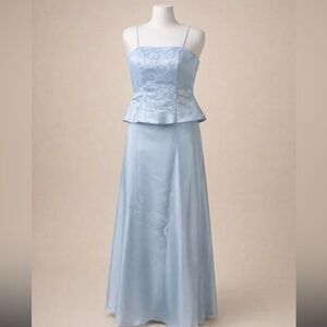 Light Blue Strapless Peplum Evening Gown